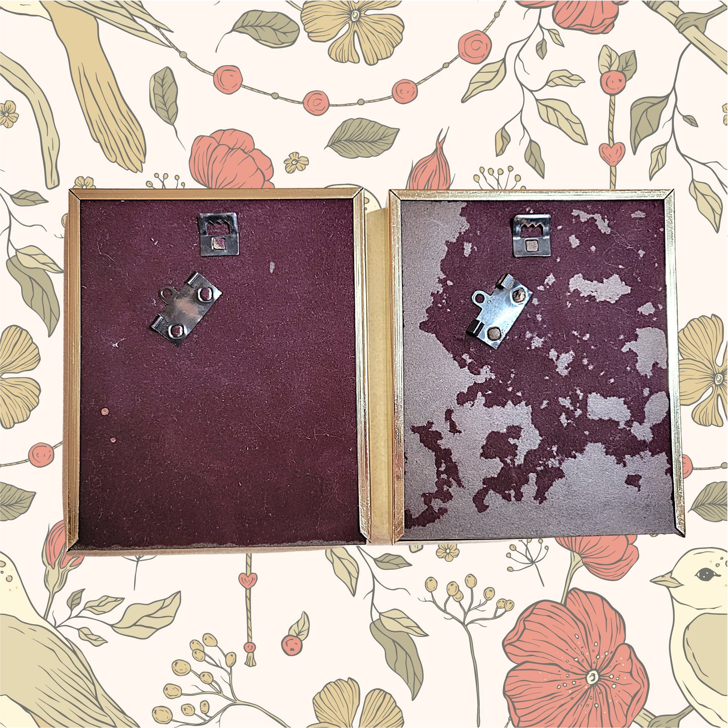 Set of 2 - Vintage Gold Framed Natural Dried Flower Bouquet - Stauffer's Small Wall Hangings