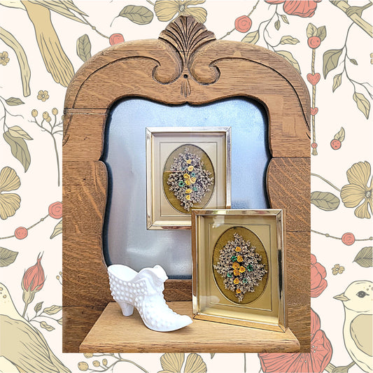 Set of 2 - Vintage Gold Framed Natural Dried Flower Bouquet - Stauffer's Small Wall Hangings
