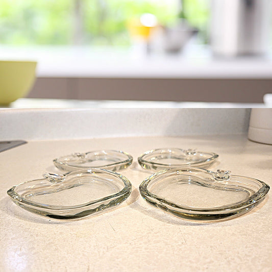 Set of 4 Vintage Mid Century Glass Apple Shaped Coasters - Possibly Anchor Hocking