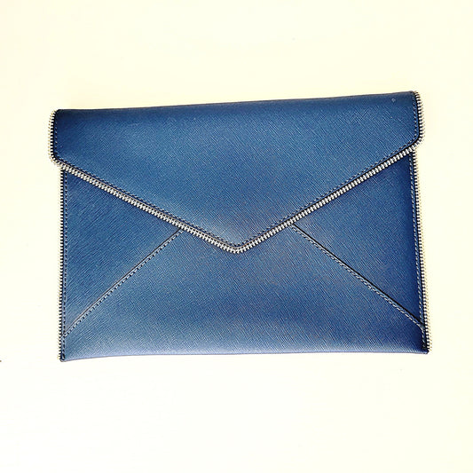 Rebecca Minkoff Blue Leather Envelope Leo Clutch Handbag - w/Magnetic Snap Closure