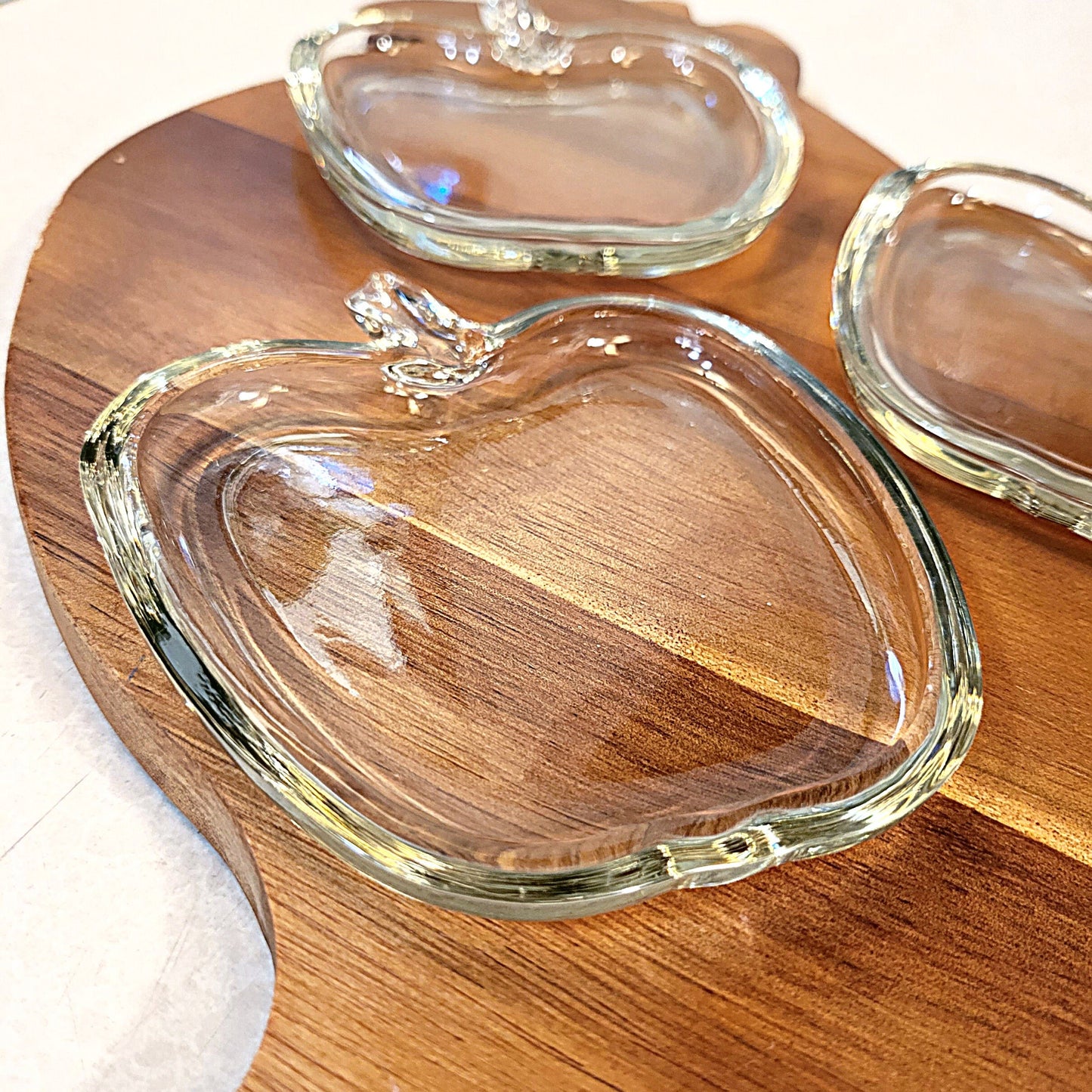 Set of 4 Vintage Mid Century Glass Apple Shaped Coasters - Possibly Anchor Hocking