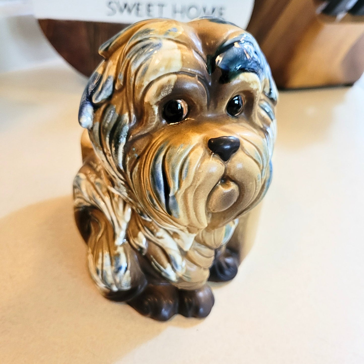 Shaggy Dog - Sitting Fluffy Dog Planter - Made in Japan - PLANT NOT INCLUDED