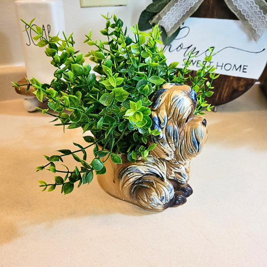 Shaggy Dog - Sitting Fluffy Dog Planter - Made in Japan - PLANT NOT INCLUDED