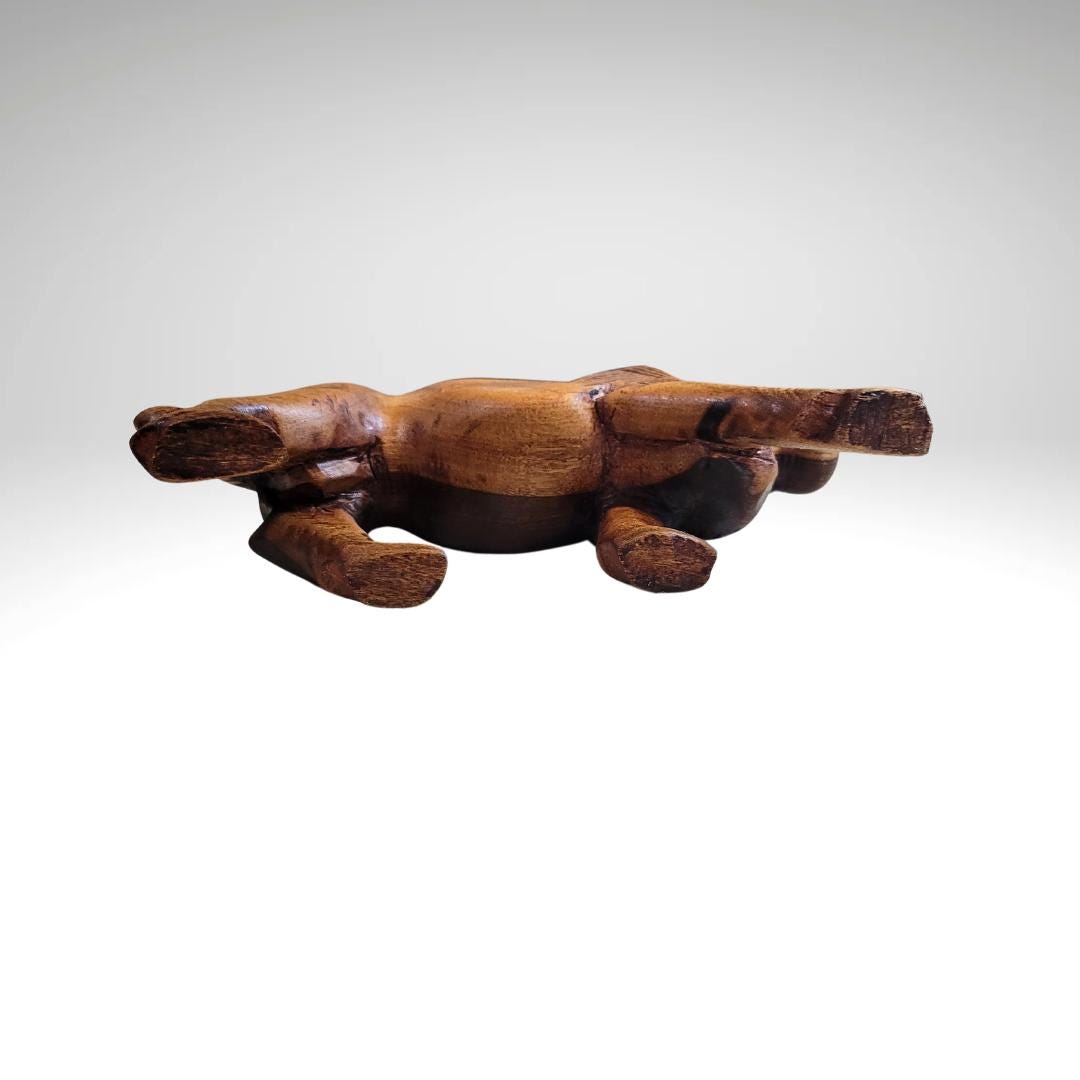 Hand Carved Wooden Roaring Two Toned Lion - Vintage