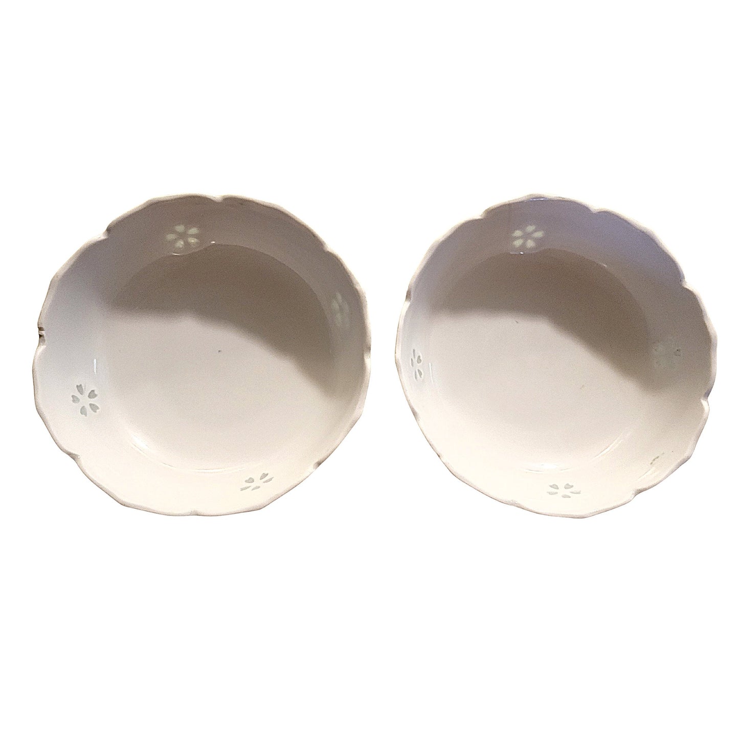 Antique Pastel Green Japanese Rice Bowls - Scalloped Edge, Set of 2