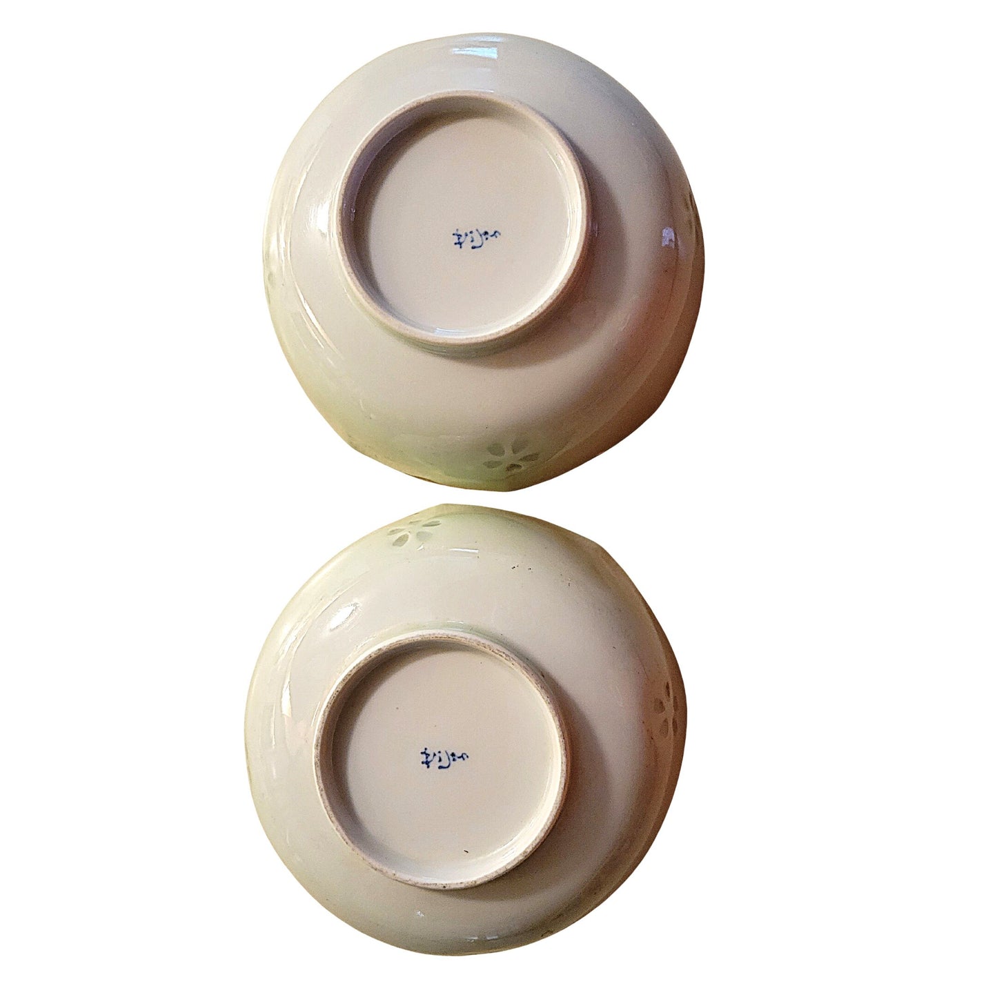 Antique Pastel Green Japanese Rice Bowls - Scalloped Edge, Set of 2