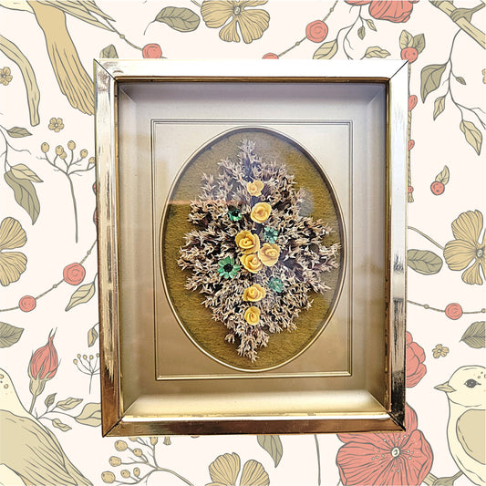 Set of 2 - Vintage Gold Framed Natural Dried Flower Bouquet - Stauffer's Small Wall Hangings