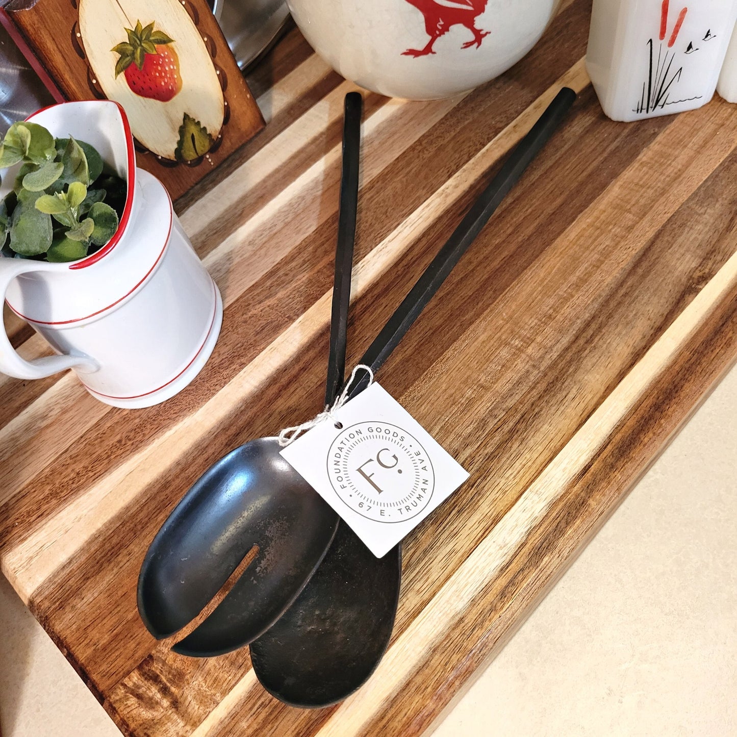 Hand Forged Metal Salad Servers in Pewter Finish - Foundation Goods