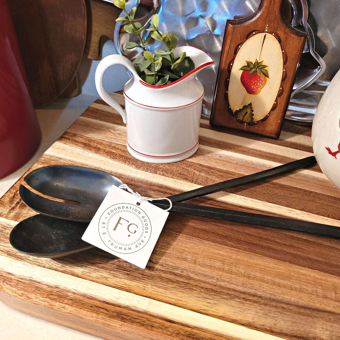 Hand Forged Metal Salad Servers in Pewter Finish - Foundation Goods