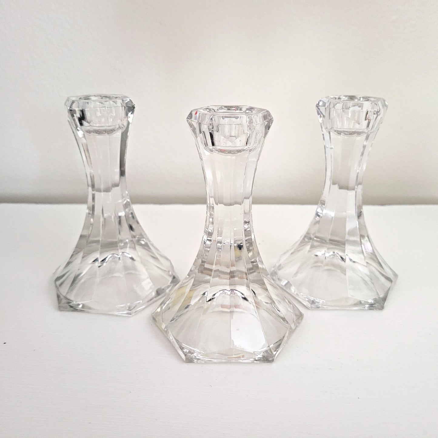 Vintage Austrian 24% Lead Crystal Taper Candle Holders - Set of 3