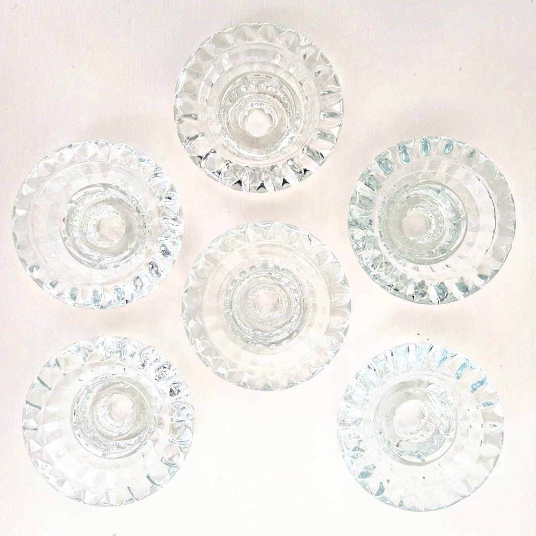 Vintage KIG Indonesia Crystal Candle Holders - Set of 6