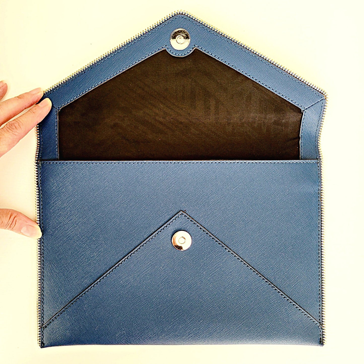 Rebecca Minkoff Blue Leather Envelope Leo Clutch Handbag - w/Magnetic Snap Closure