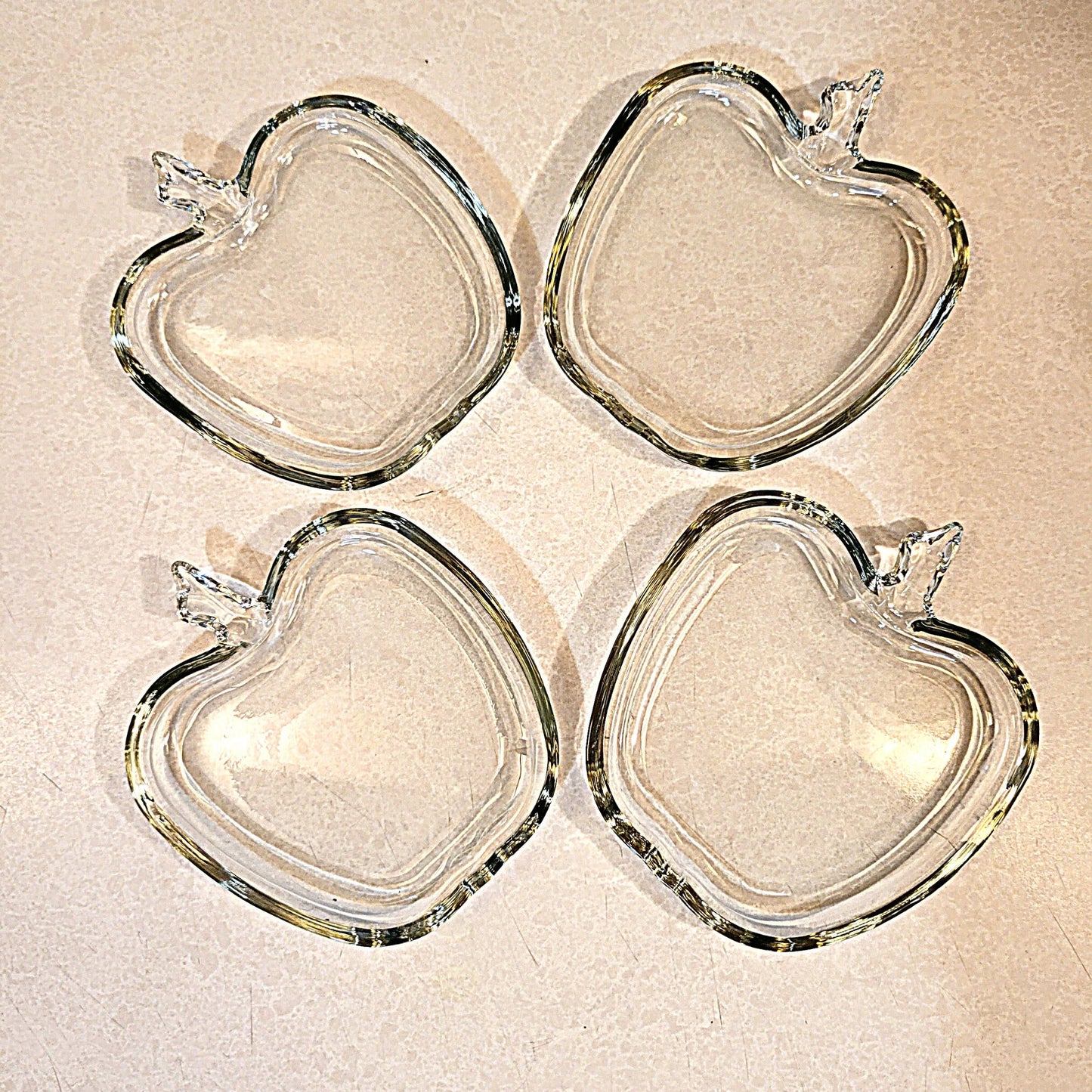 Set of 4 Vintage Mid Century Glass Apple Shaped Coasters - Possibly Anchor Hocking