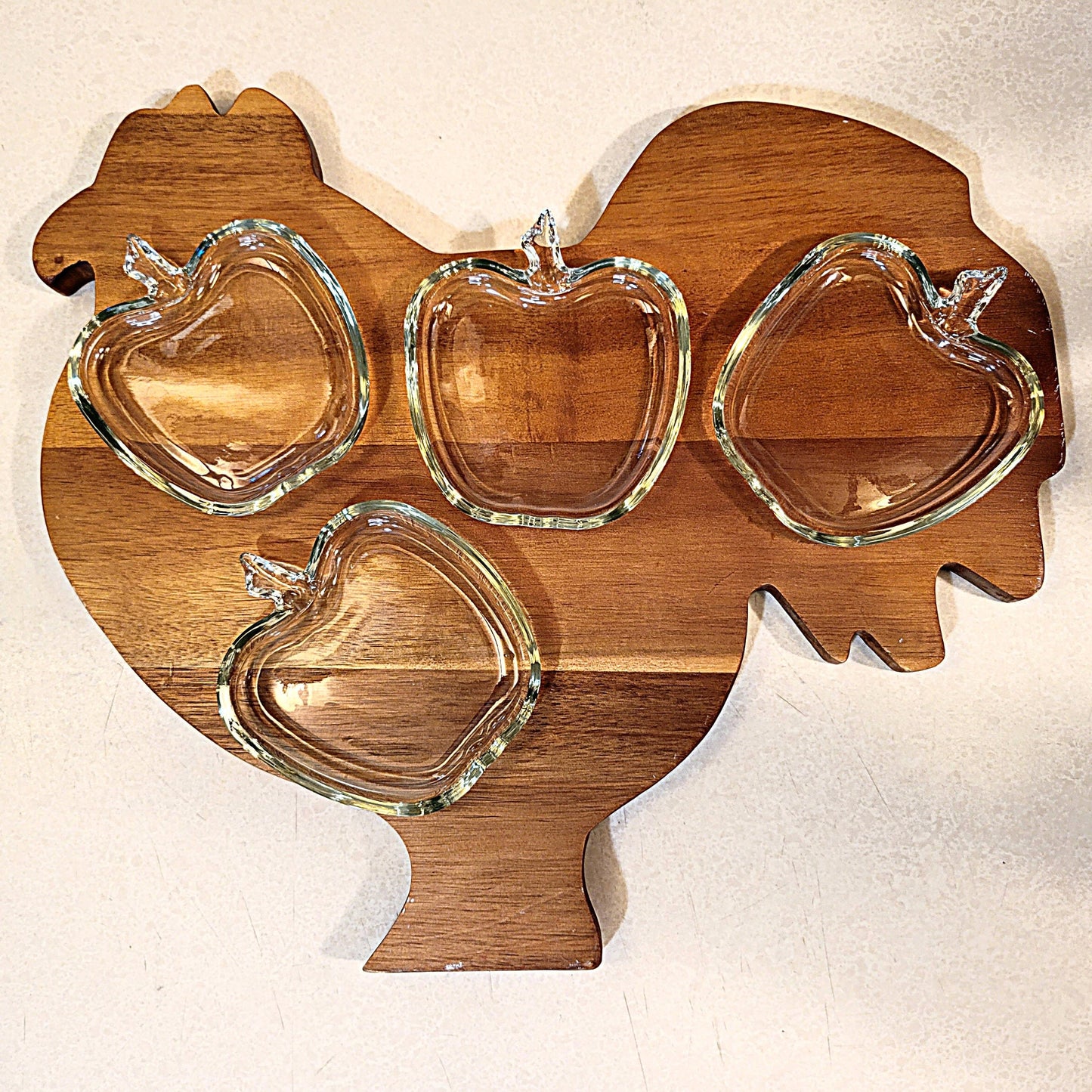 Set of 4 Vintage Mid Century Glass Apple Shaped Coasters - Possibly Anchor Hocking