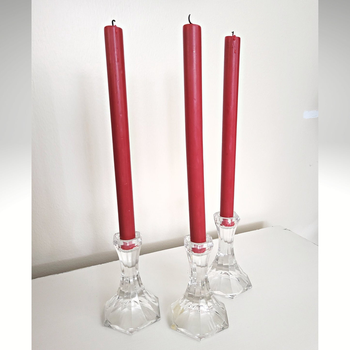 Vintage Austrian 24% Lead Crystal Taper Candle Holders - Set of 3