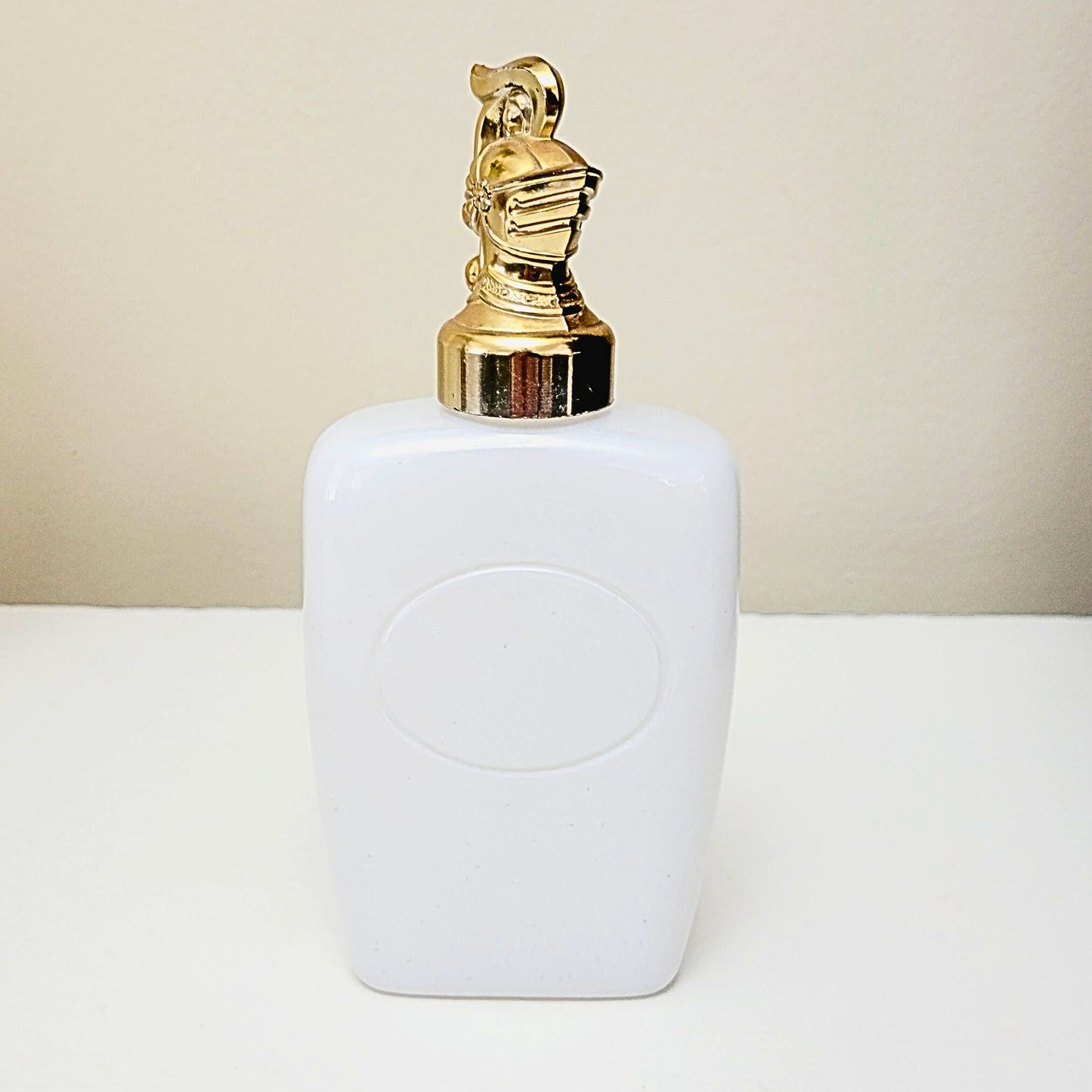 Rare Vintage Mid Century - King's Men Cologne Bottle/Decanter - Knight Helmet - White Glass