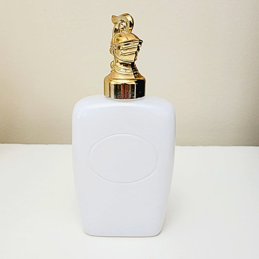 Rare Vintage Mid Century - King's Men Cologne Bottle/Decanter - Knight Helmet - White Glass