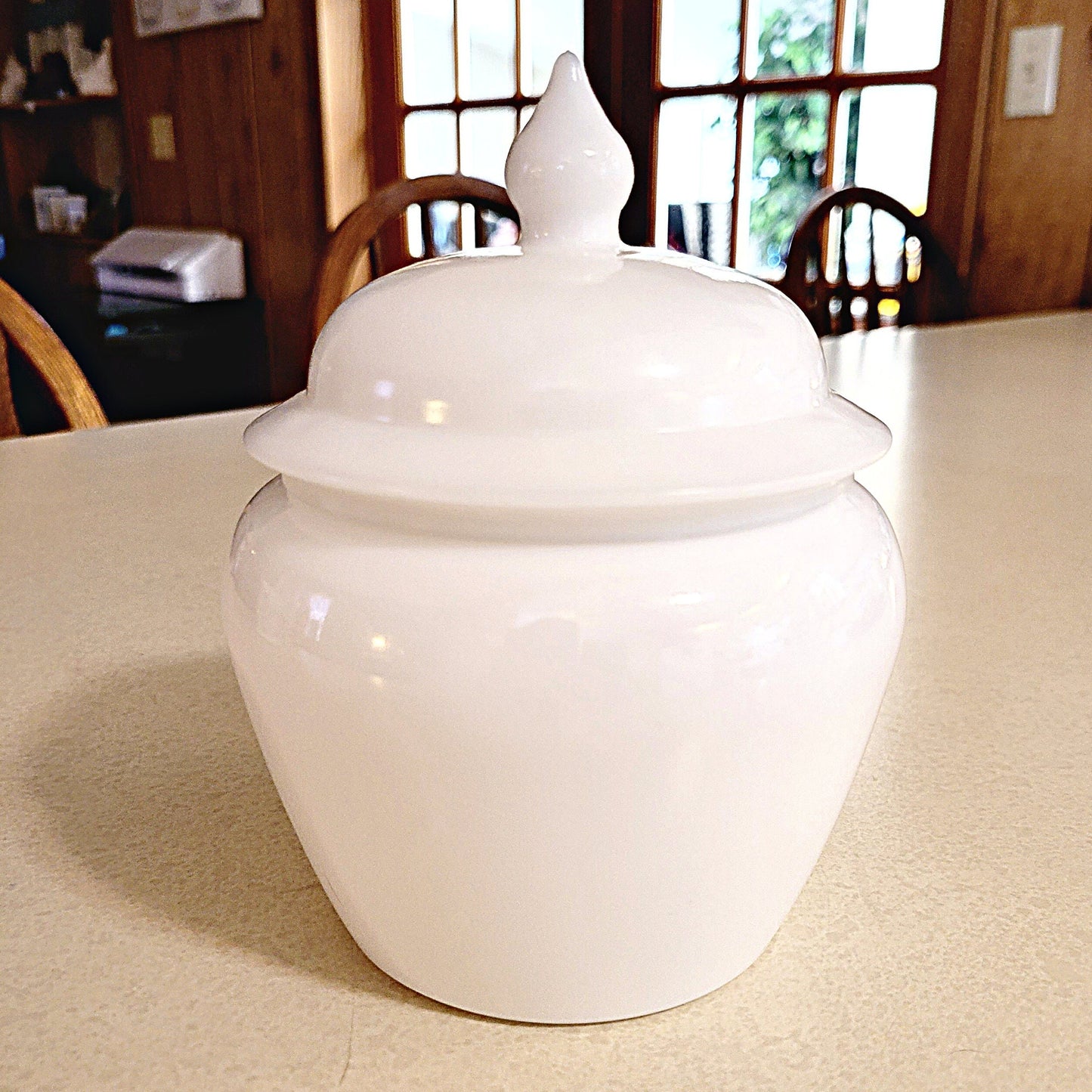 White Avon Milk Glass Ginger Jar w/Lid - Bird & Flowers Design