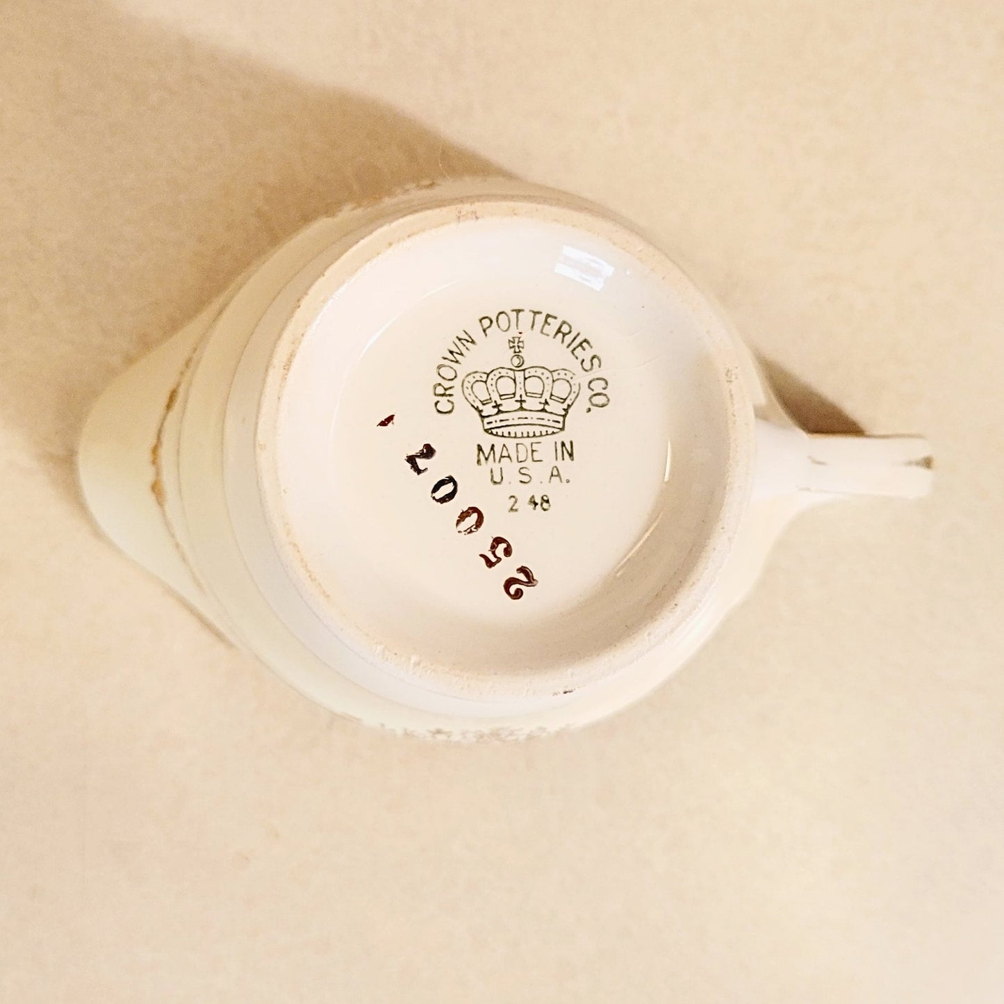 Crown Potteries Co. Vintage Creamer - Gold Etching - Made in USA - 250071
