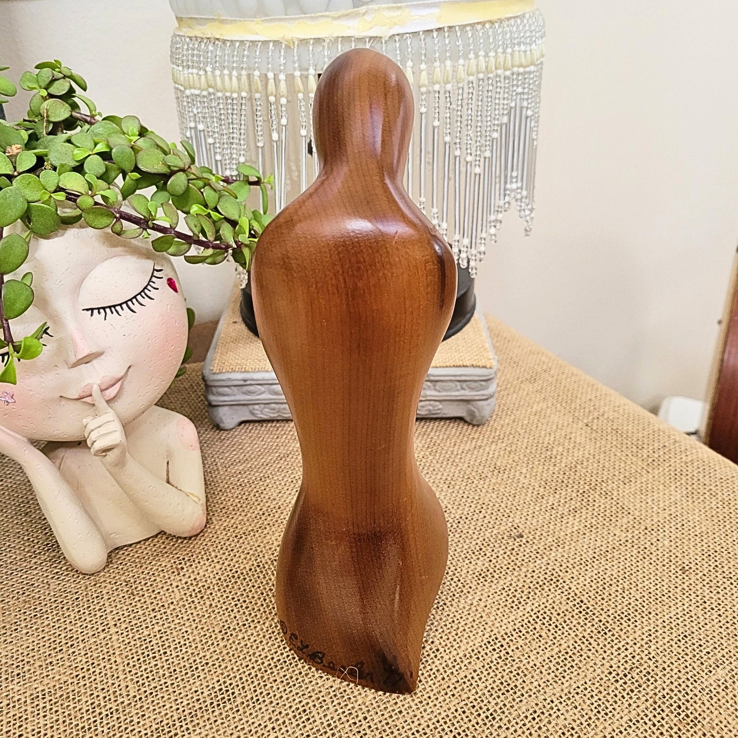 Carved Myrtle Wood Virgin Mary Sculpture - Signed 1977