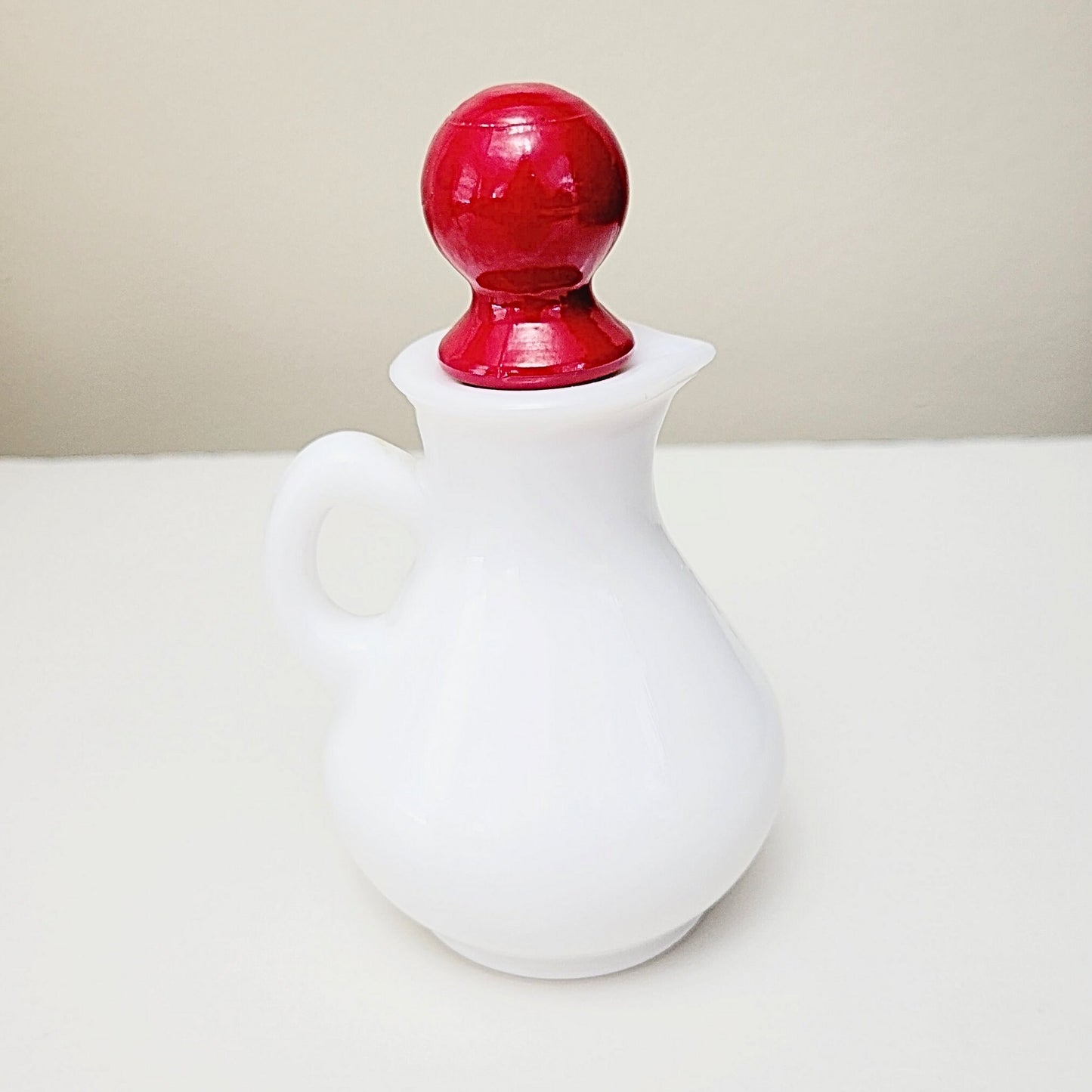 Vintage Avon Strawberries and Cream Milk Glass Mini Pitcher w/Red Lid - 1970s