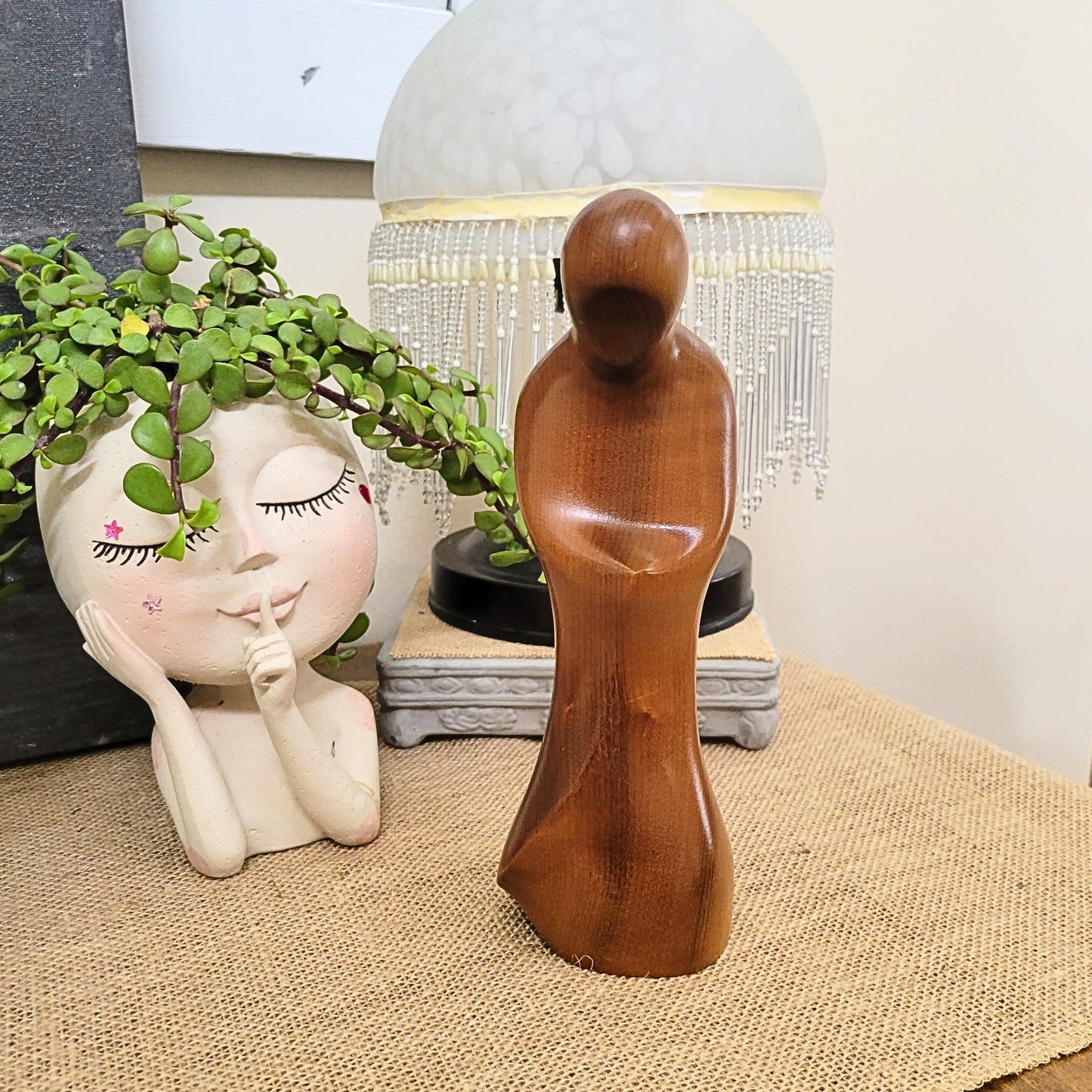Carved Myrtle Wood Virgin Mary Sculpture - Signed 1977