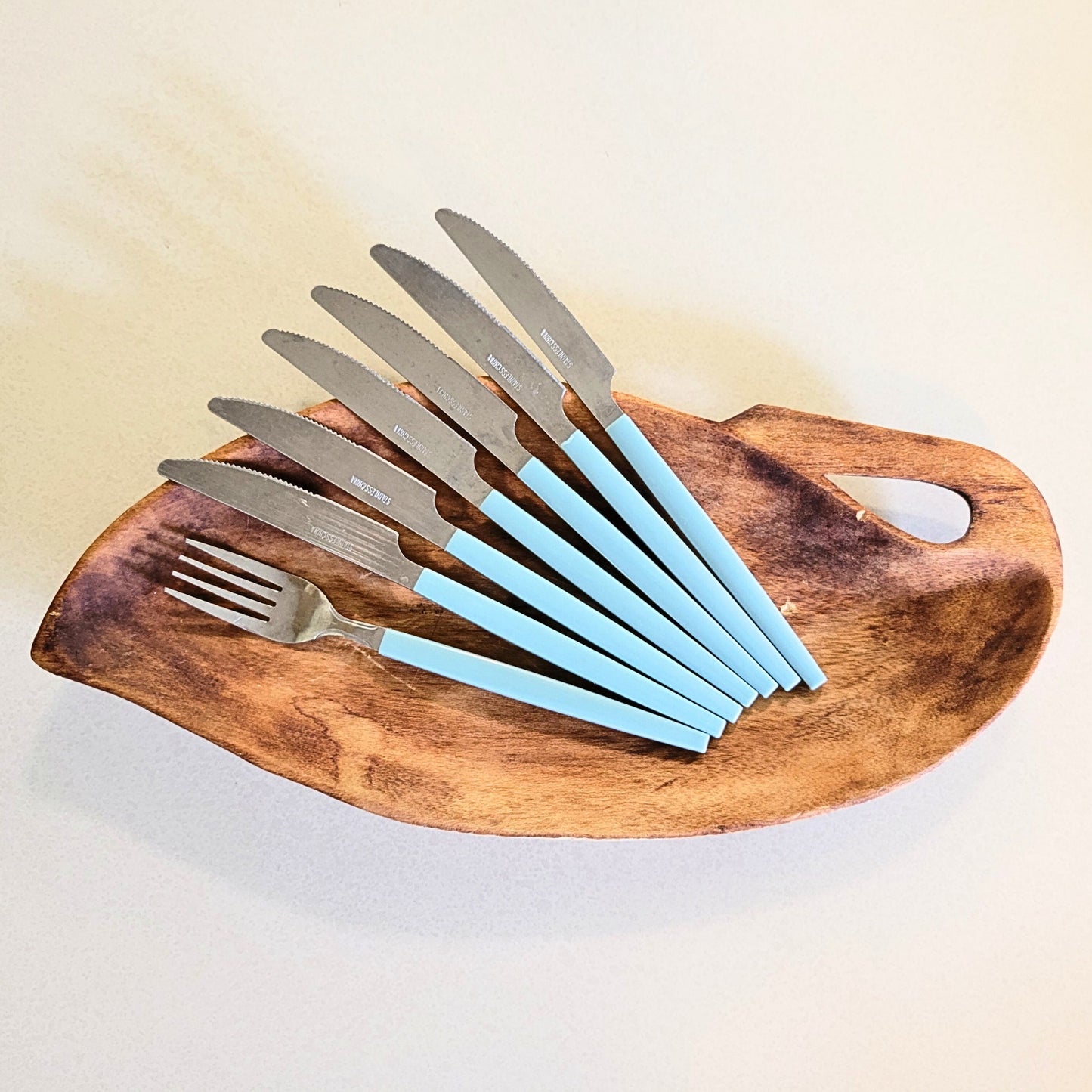 Vintage Delphite Plastic Silverware in Light Blue