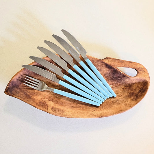 Vintage Delphite Plastic Silverware in Light Blue