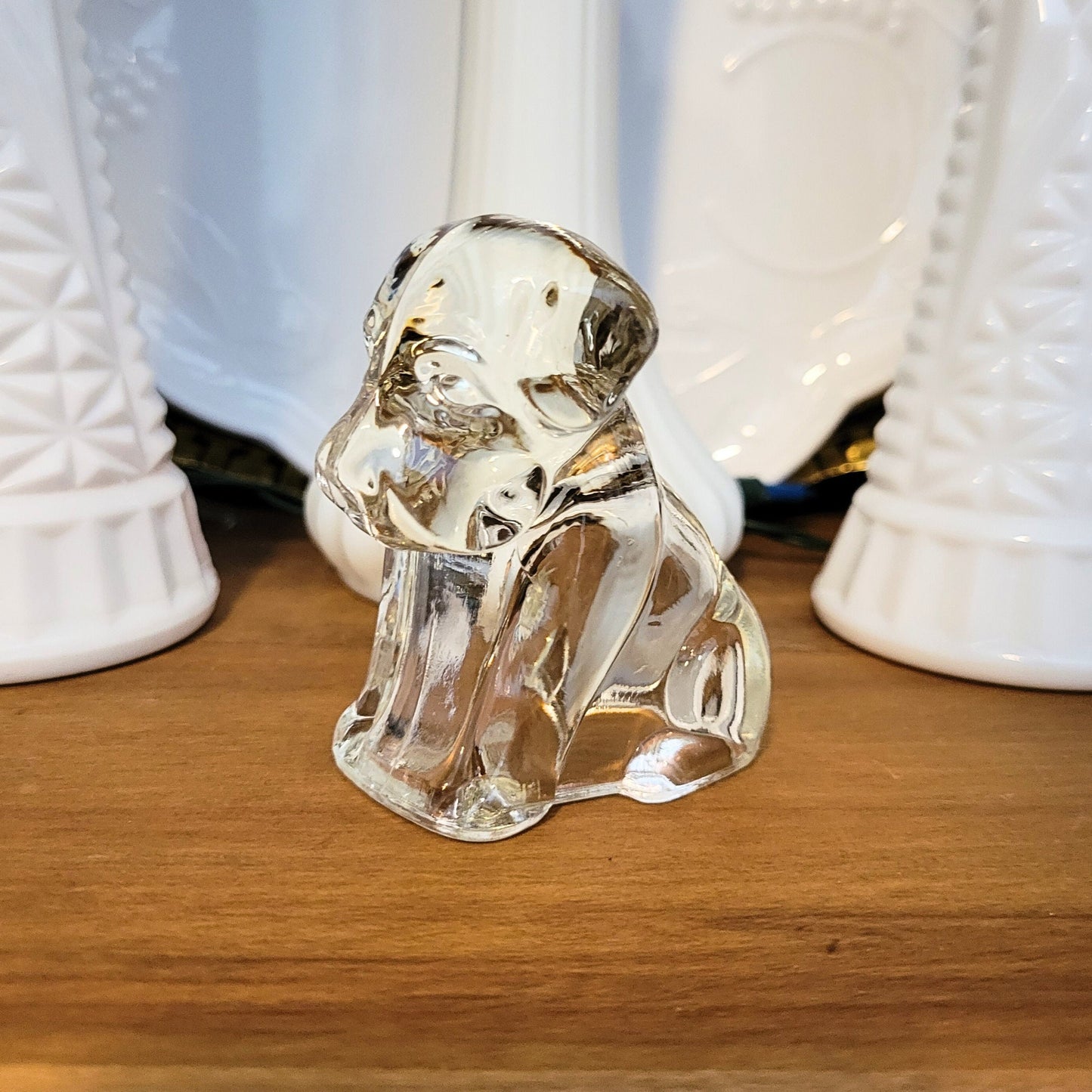 Vintage Clear Candy Container - 1940's Depression Federal Degenhart Glass Dog/Puppy Figurine