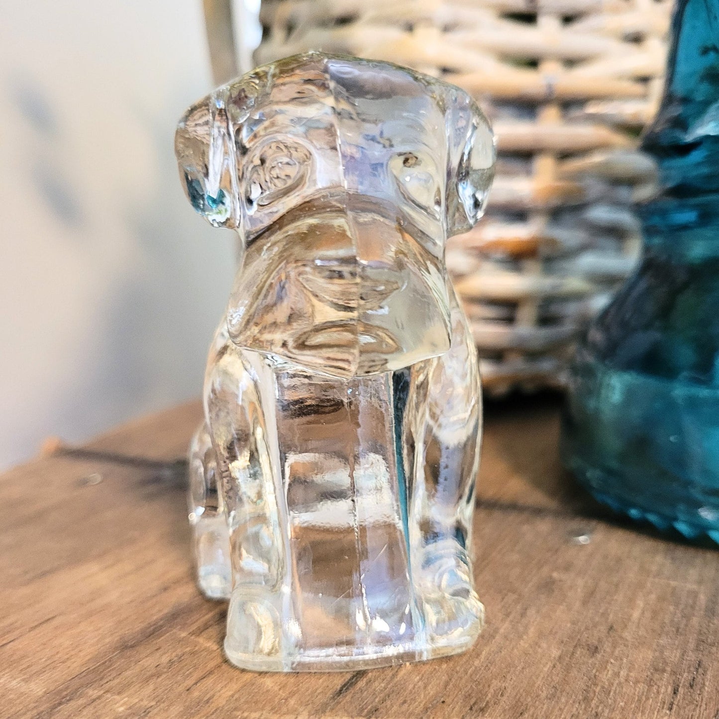 Vintage Clear Candy Container - 1940's Depression Federal Degenhart Glass Dog/Puppy Figurine