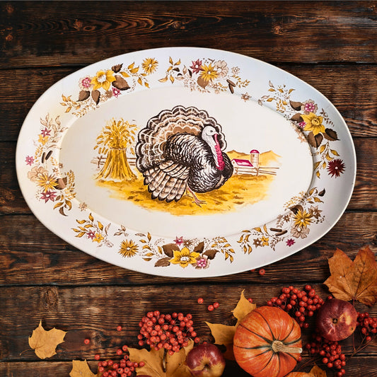 Vintage Melmac Turkey Platter: Apollo Ware Farm Scene Design