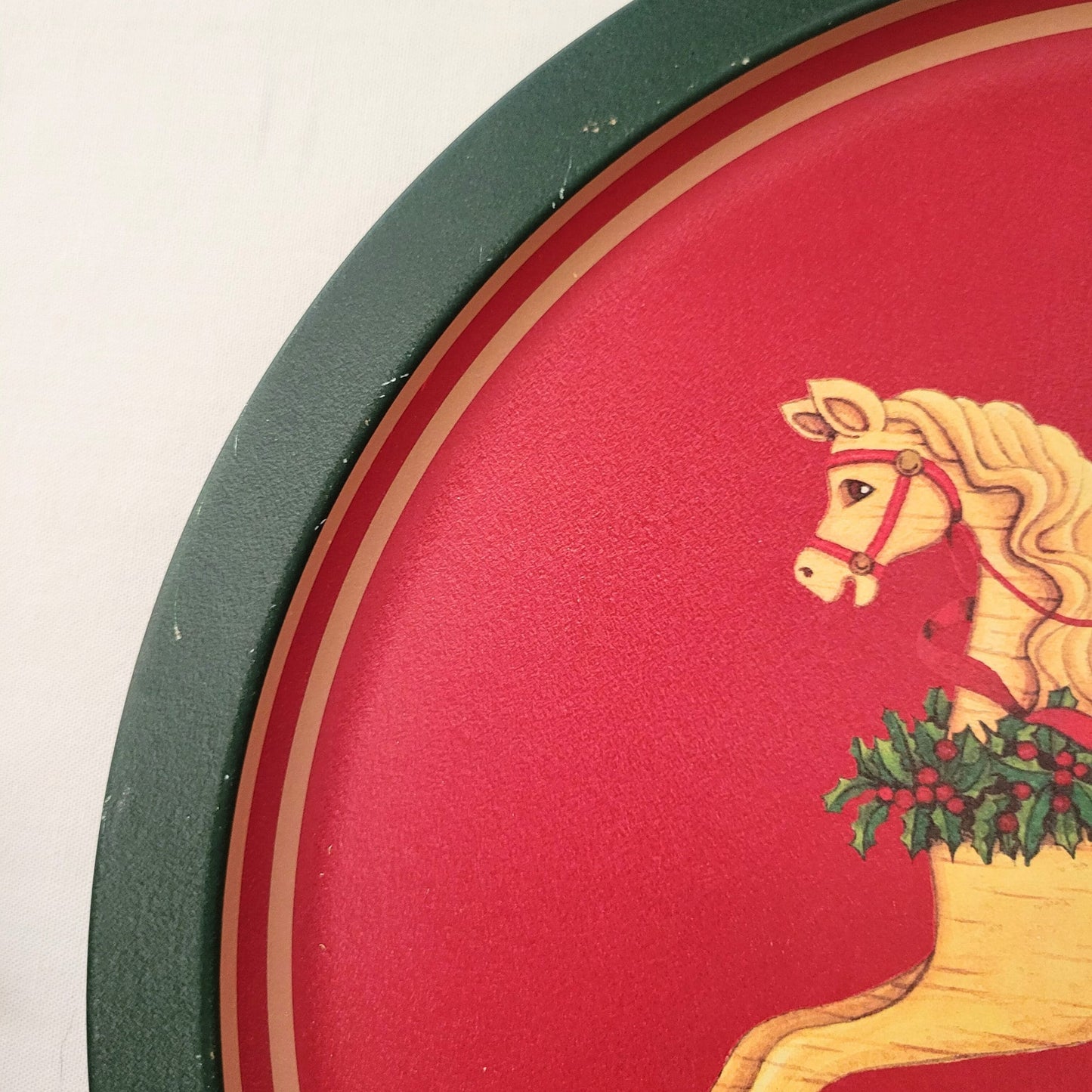 Vintage 1988 Christmas Rocking Horse Tin Plate - 12" Round
