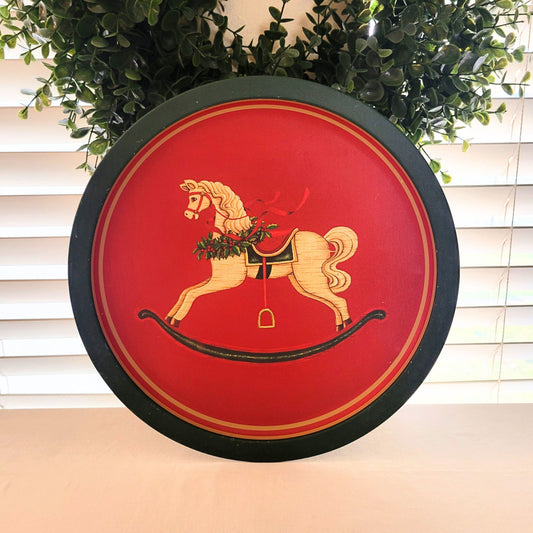 Vintage 1988 Christmas Rocking Horse Tin Plate - 12" Round