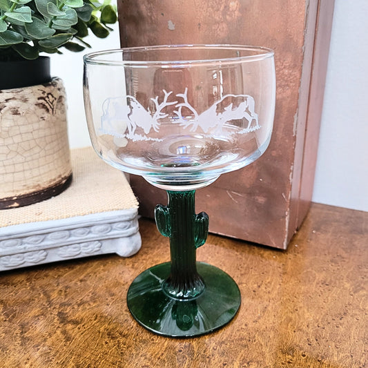 Vintage Libbey Cactus Stem Margarita Glasses - Etched Elk, Set of 6