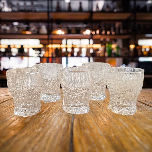 Vintage Tapio Wirkkala Littala Crystal Shot Glasses - Set of 5 - Ice Texture