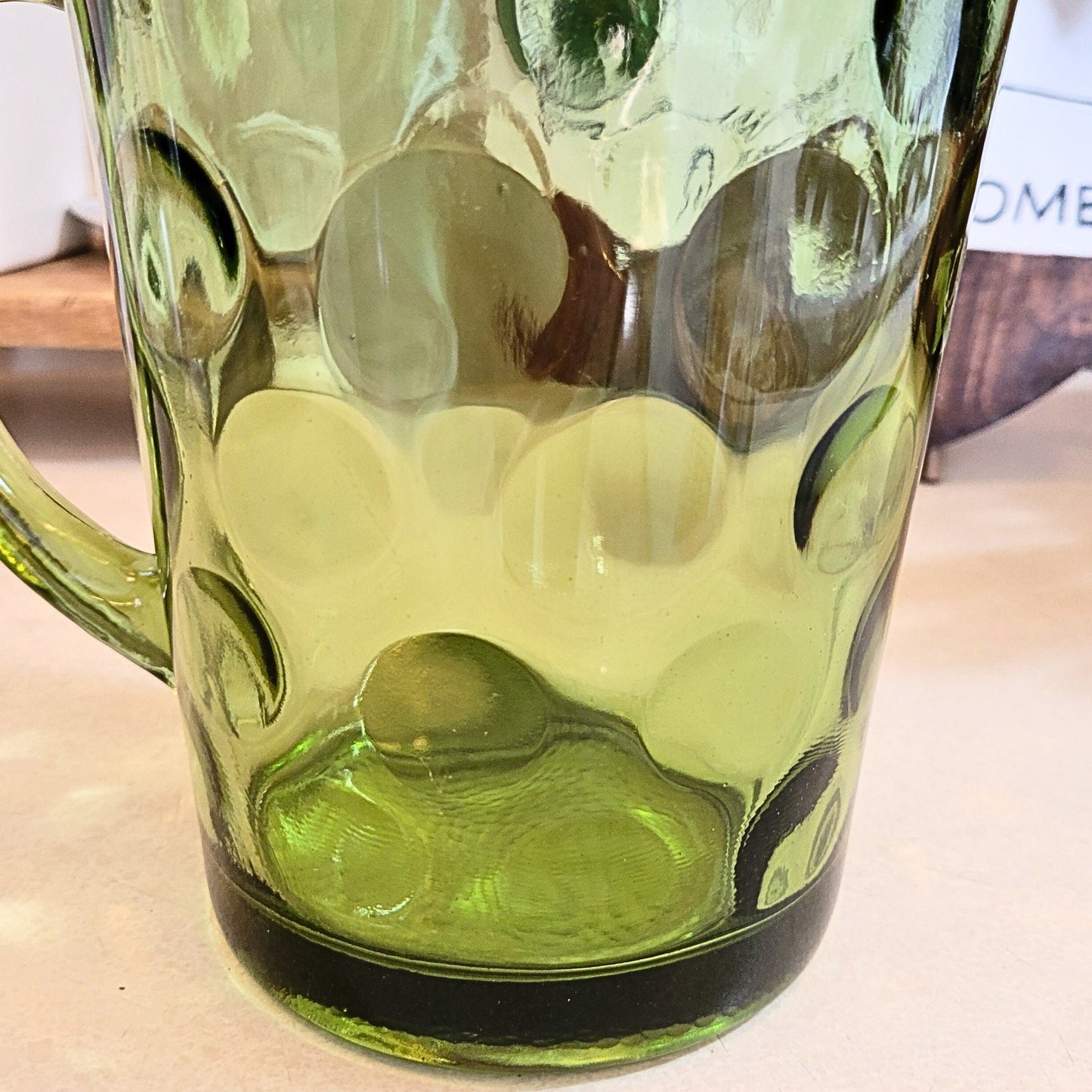 Vintage Hazel Atlas Emerald Green Glass Thumbprint Large Pitcher - 1960s