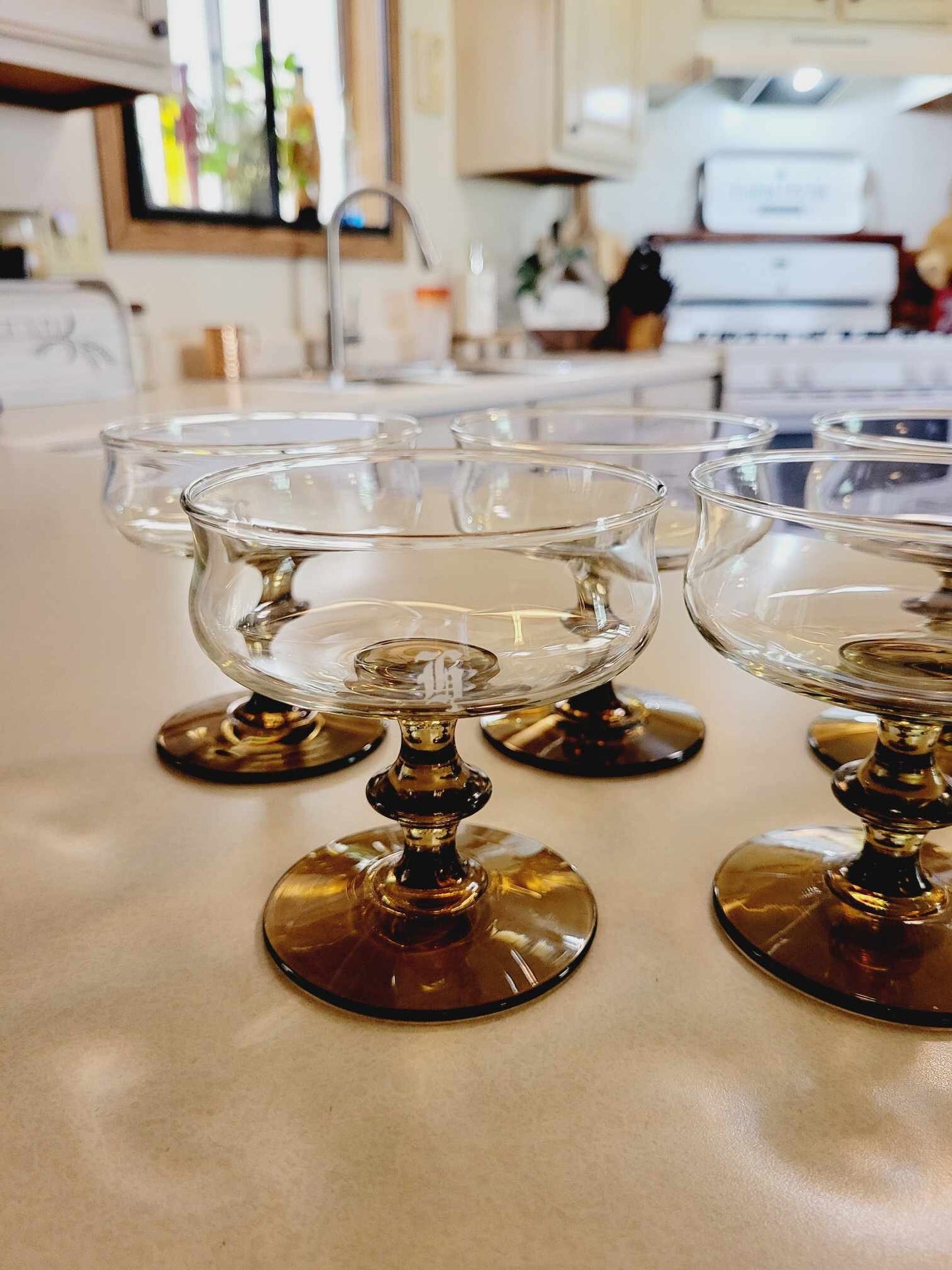 Set of 5 Libbey Amber/Root Beer Brown Margarita Glasses with Stem