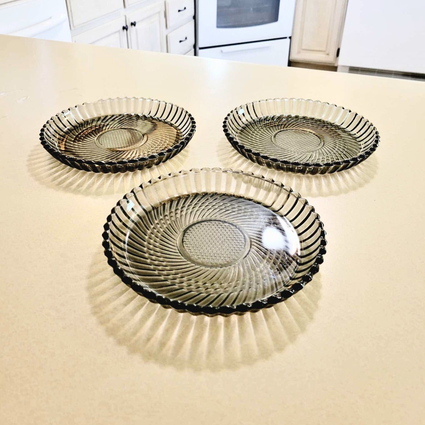 Set of 3 Libbey Smokey Gray Swirl Diamond Glass Salad Plates - Canada
