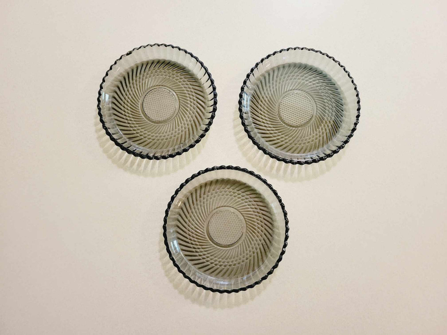Set of 3 Libbey Smokey Gray Swirl Diamond Glass Salad Plates - Canada