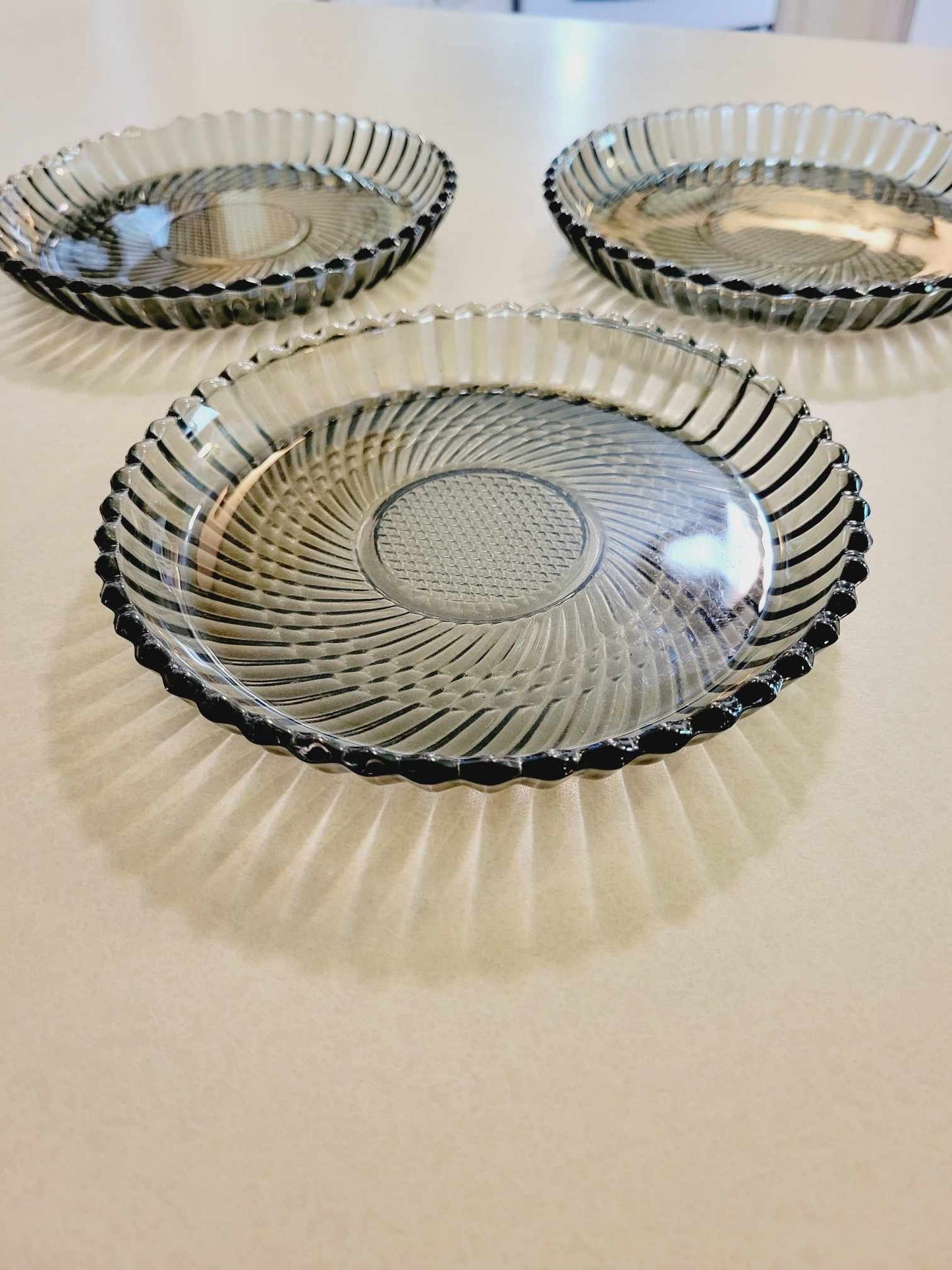 Set of 3 Libbey Smokey Gray Swirl Diamond Glass Salad Plates - Canada