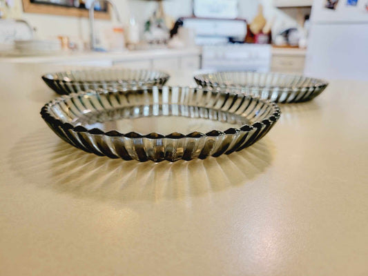 Set of 3 Libbey Smokey Gray Swirl Diamond Glass Salad Plates - Canada