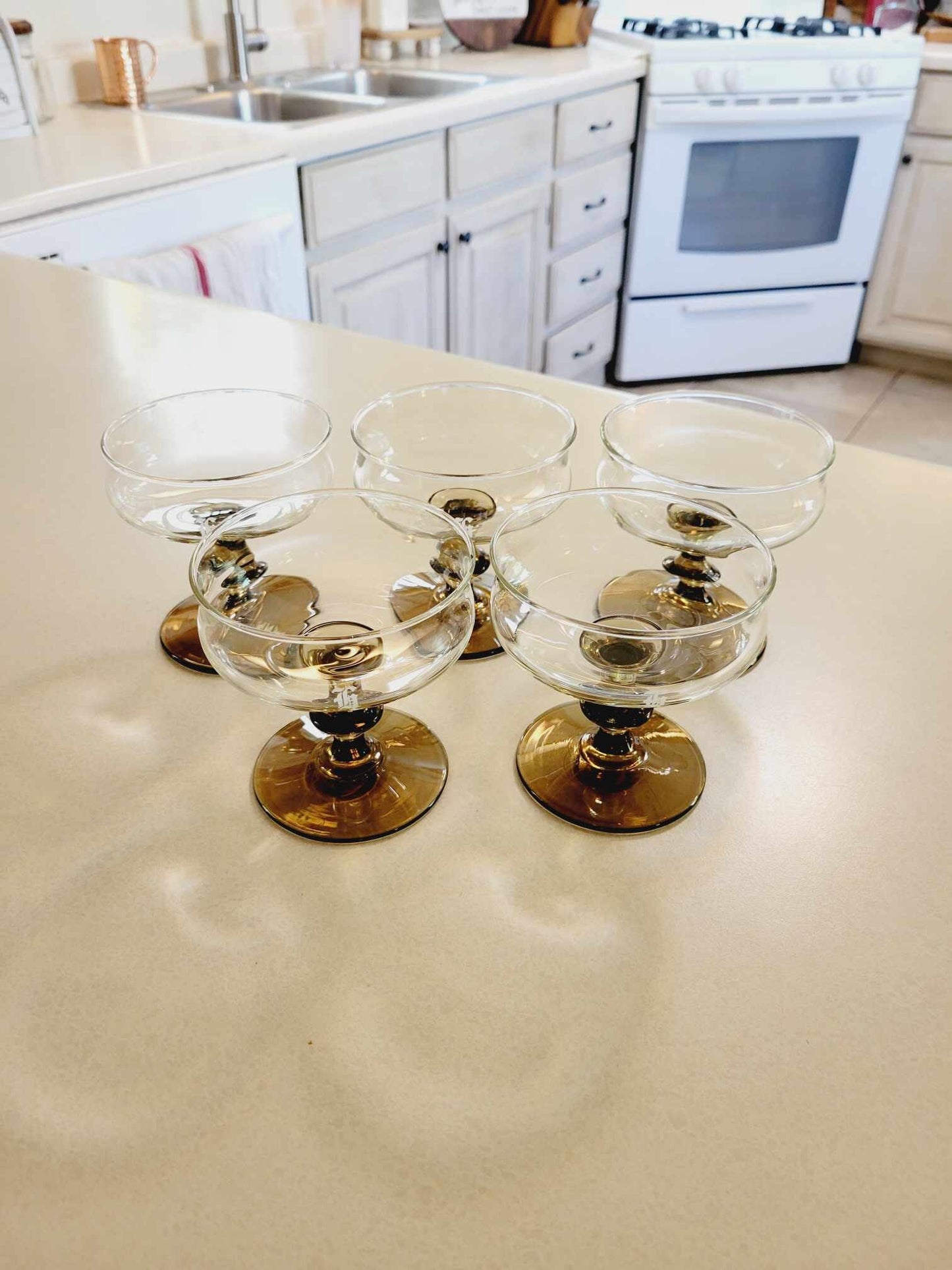 Set of 5 Libbey Amber/Root Beer Brown Margarita Glasses with Stem