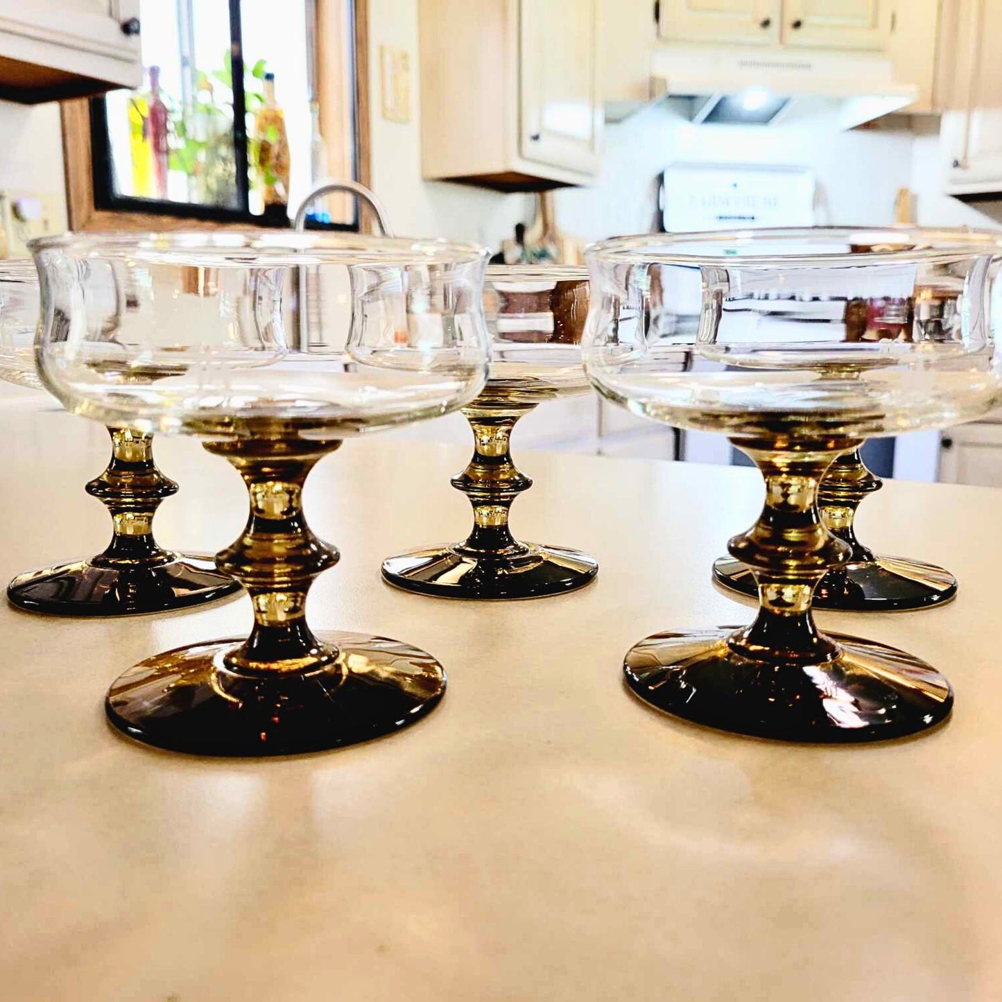 Set of 5 Libbey Amber/Root Beer Brown Margarita Glasses with Stem