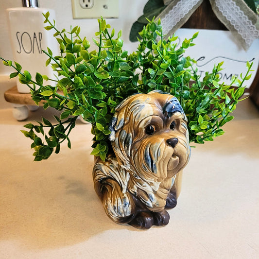 Shaggy Dog - Sitting Fluffy Dog Planter - Made in Japan - PLANT NOT INCLUDED