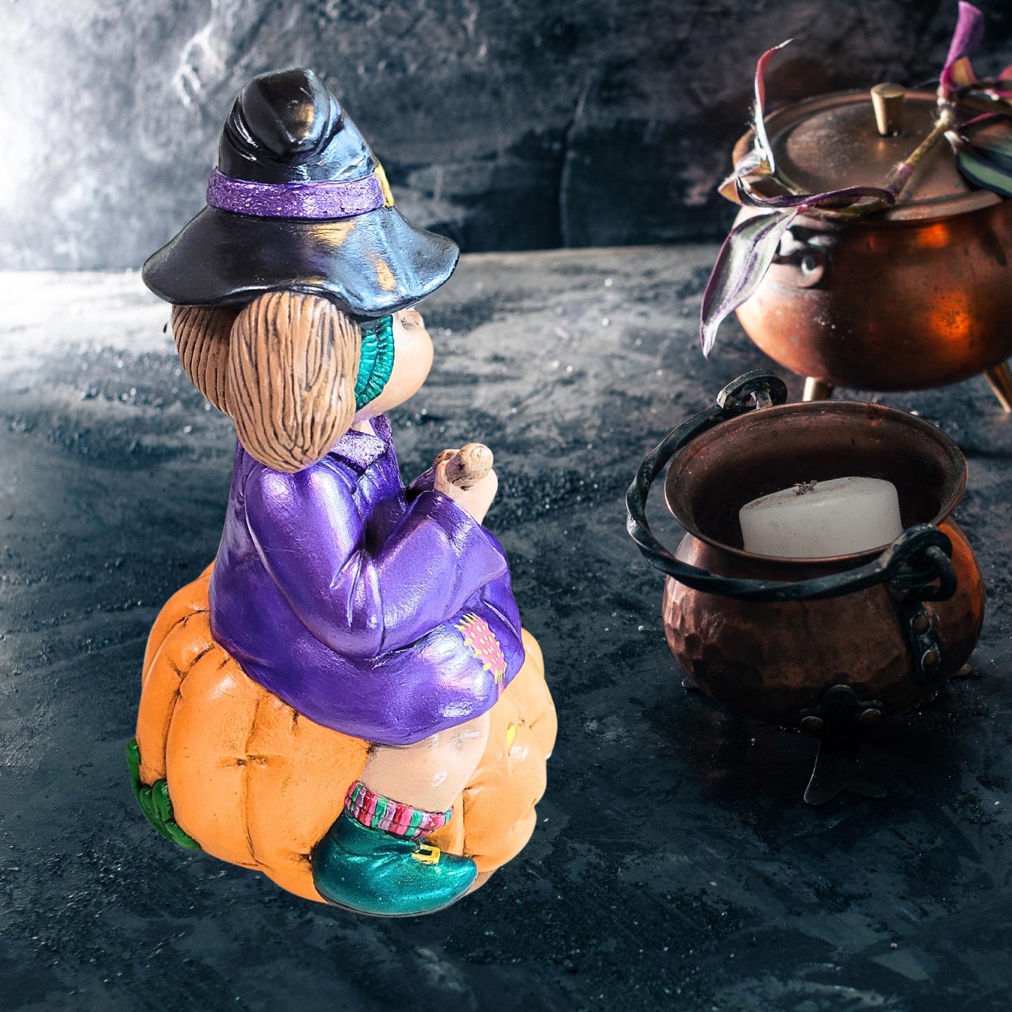 Vintage 1980's Ceramic Cabbage Patch Girl Witch on Jack-O-Lantern - Hobbyist Piece