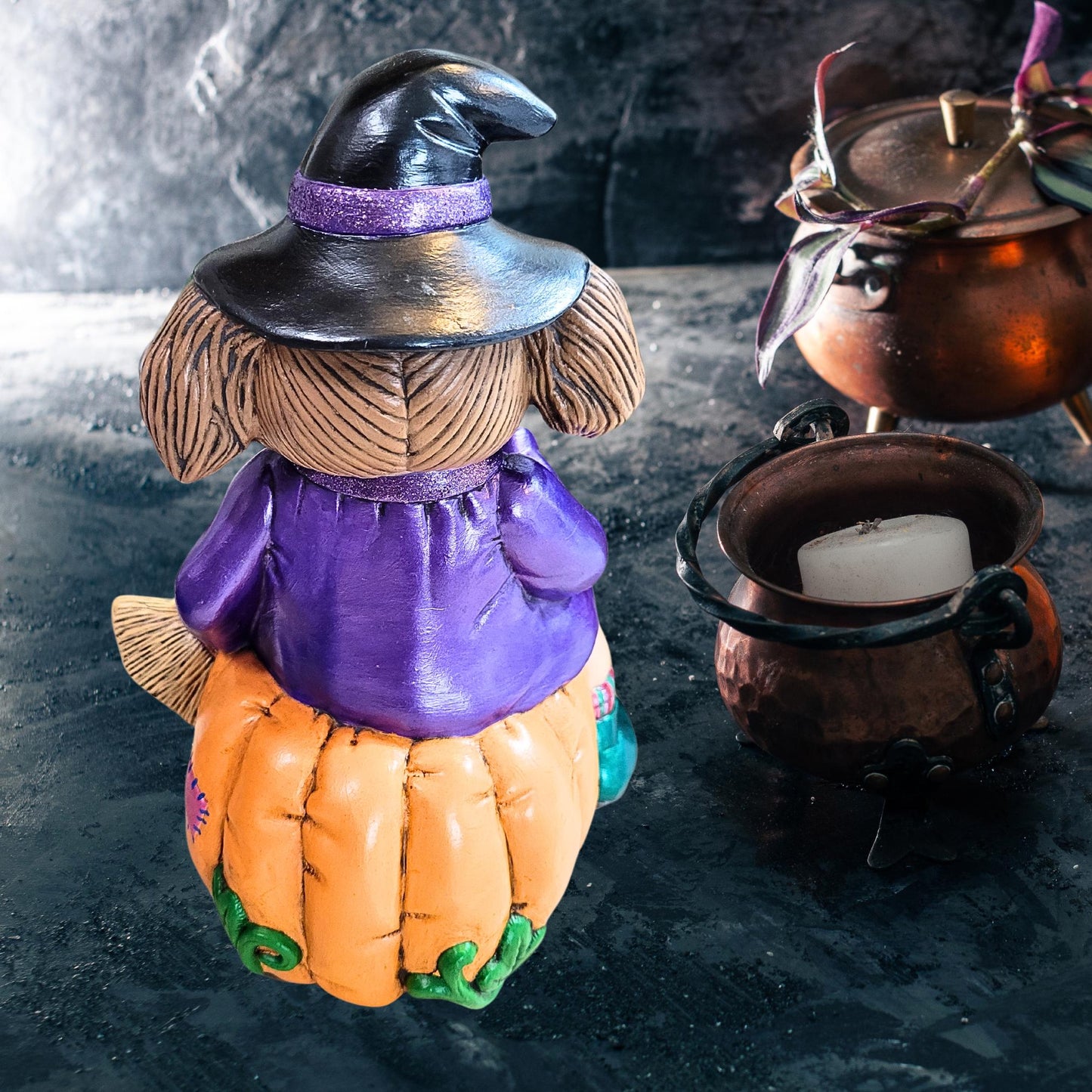 Vintage 1980's Ceramic Cabbage Patch Girl Witch on Jack-O-Lantern - Hobbyist Piece