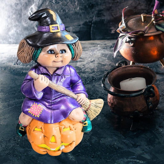 Vintage 1980's Ceramic Cabbage Patch Girl Witch on Jack-O-Lantern - Hobbyist Piece