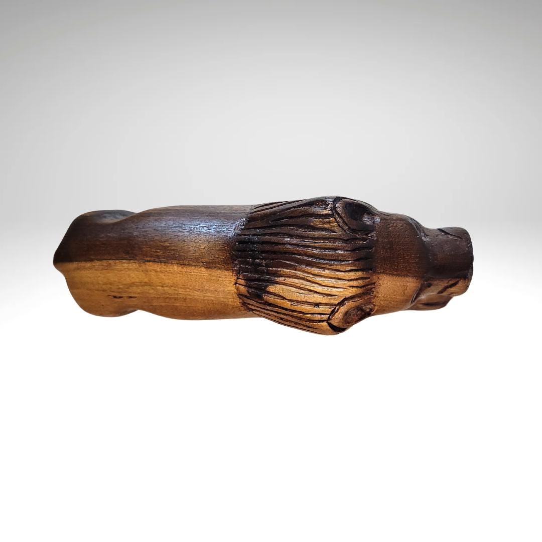 Hand Carved Wooden Roaring Two Toned Lion - Vintage