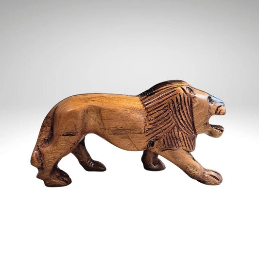 Hand Carved Wooden Roaring Two Toned Lion - Vintage