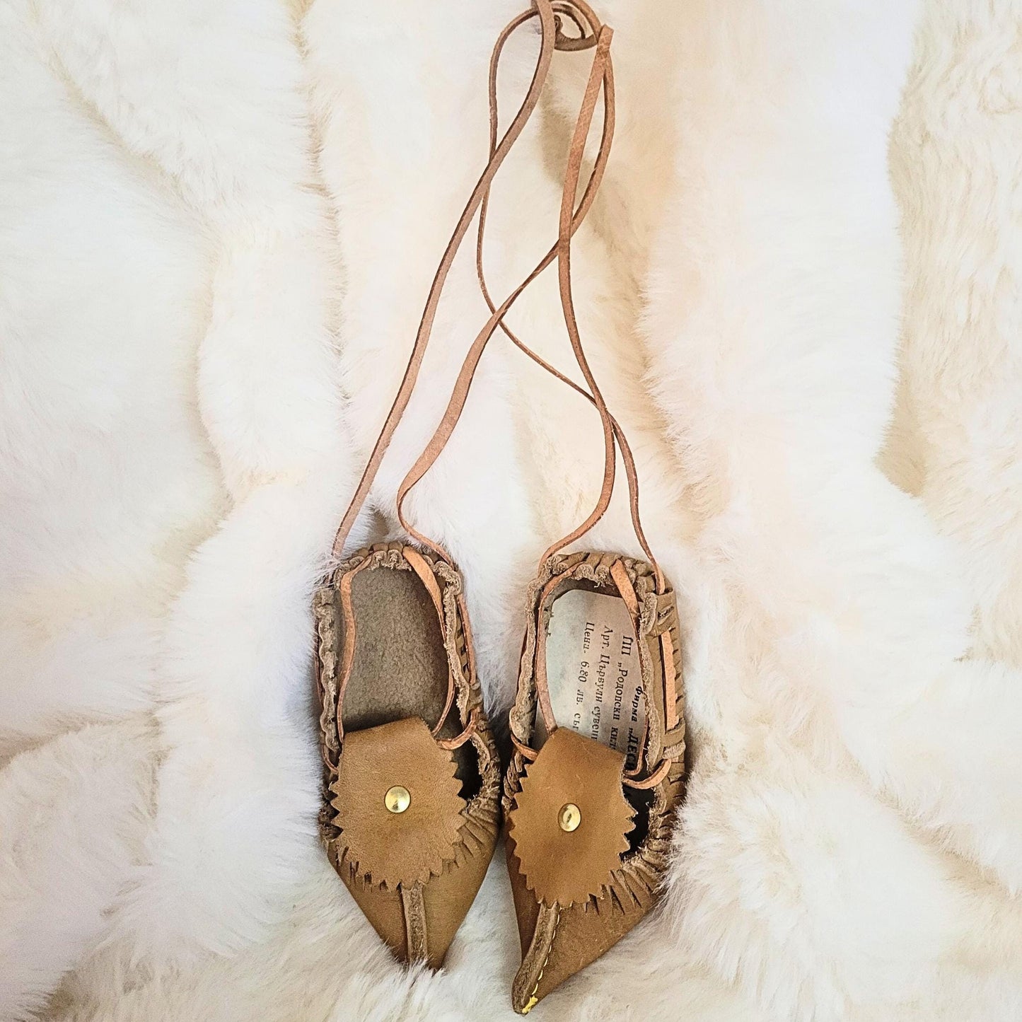 Vintage Folk Bulgarian Leather Child's Moccasins - Souvenir - Early 1900's